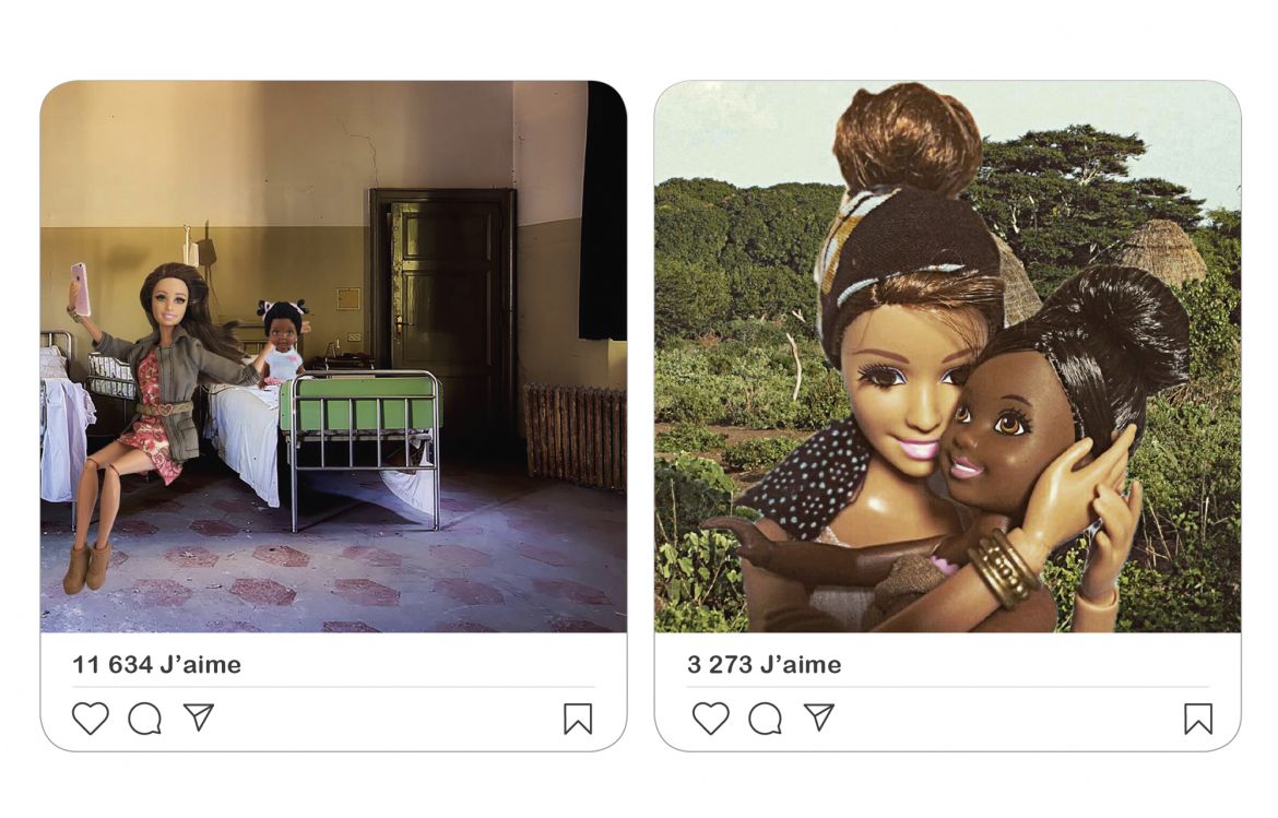 Photos retouchées sur le compte Instagram Barbie Savior (« Barbie la sauveuse » en français), 166 000 abonnés au compteur, qui tourne en ridicule le tourisme humanitaire.